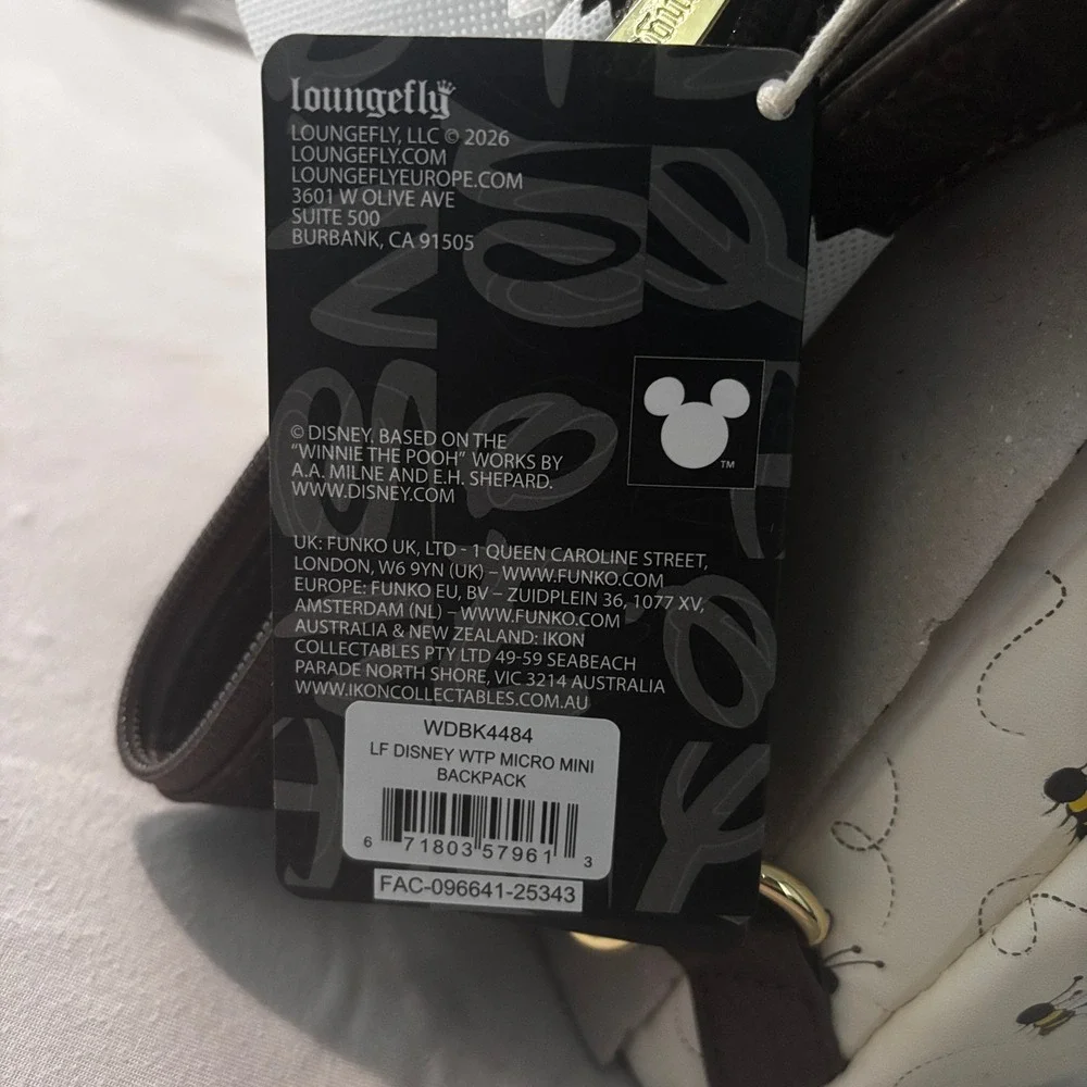 Loungefly Disney Winnie the Pooh Micro Mini Backpack Gold Bee Print Minimalist